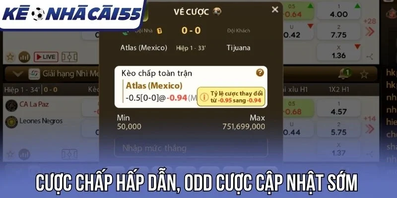 Cược chấp hấp dẫn, odd cược cập nhật sớm