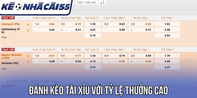 Đánh kèo tài xỉu với tỷ lệ thưởng cao