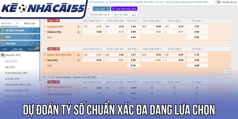 Dự đoán tỷ số chuẩn xác đa dạng lựa chọn