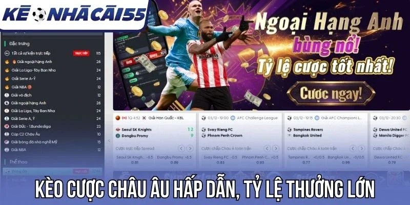 Kèo cược châu Âu hấp dẫn, tỷ lệ thưởng lớn