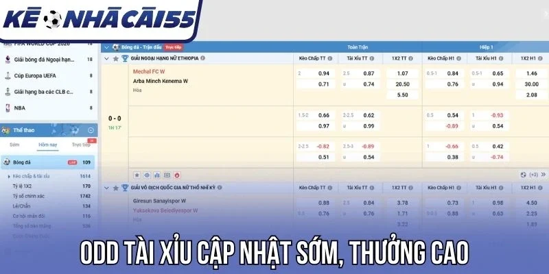 Odd tài xỉu cập nhật sớm, thưởng cao